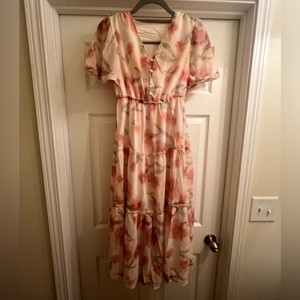 Dazy Cream and Peachy Floral Dress